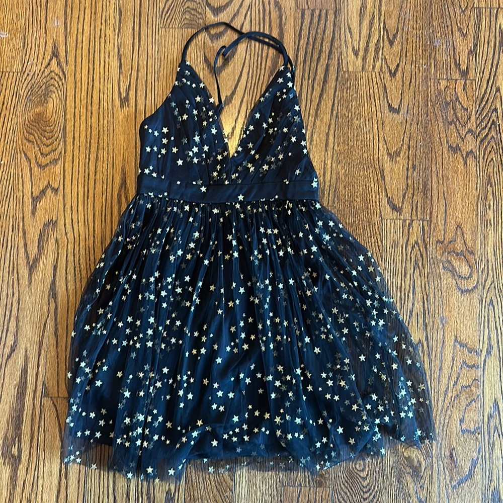 Lulus Black dress with gold glitter stars